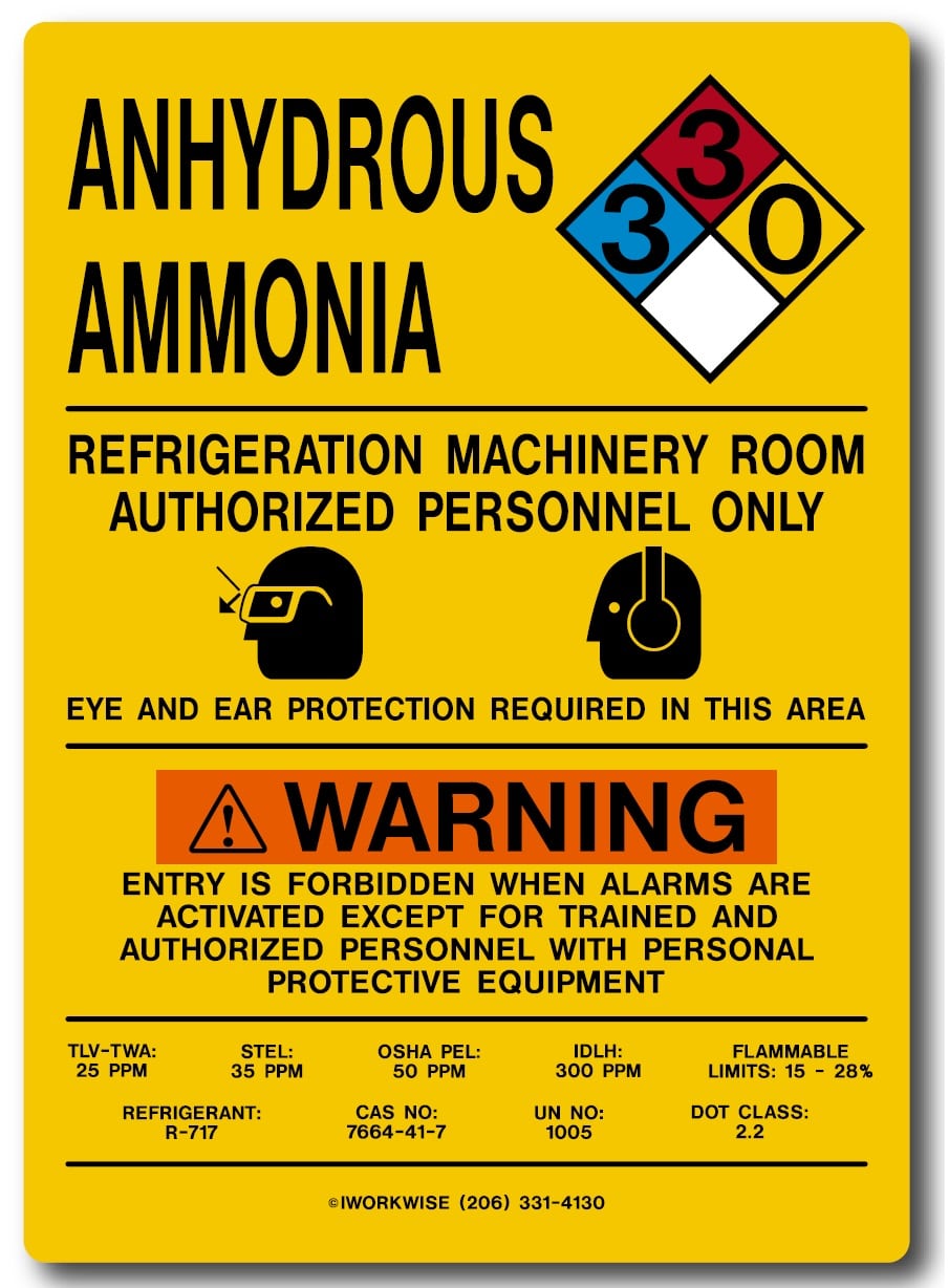 Ammonia Refrigeration Room Placard